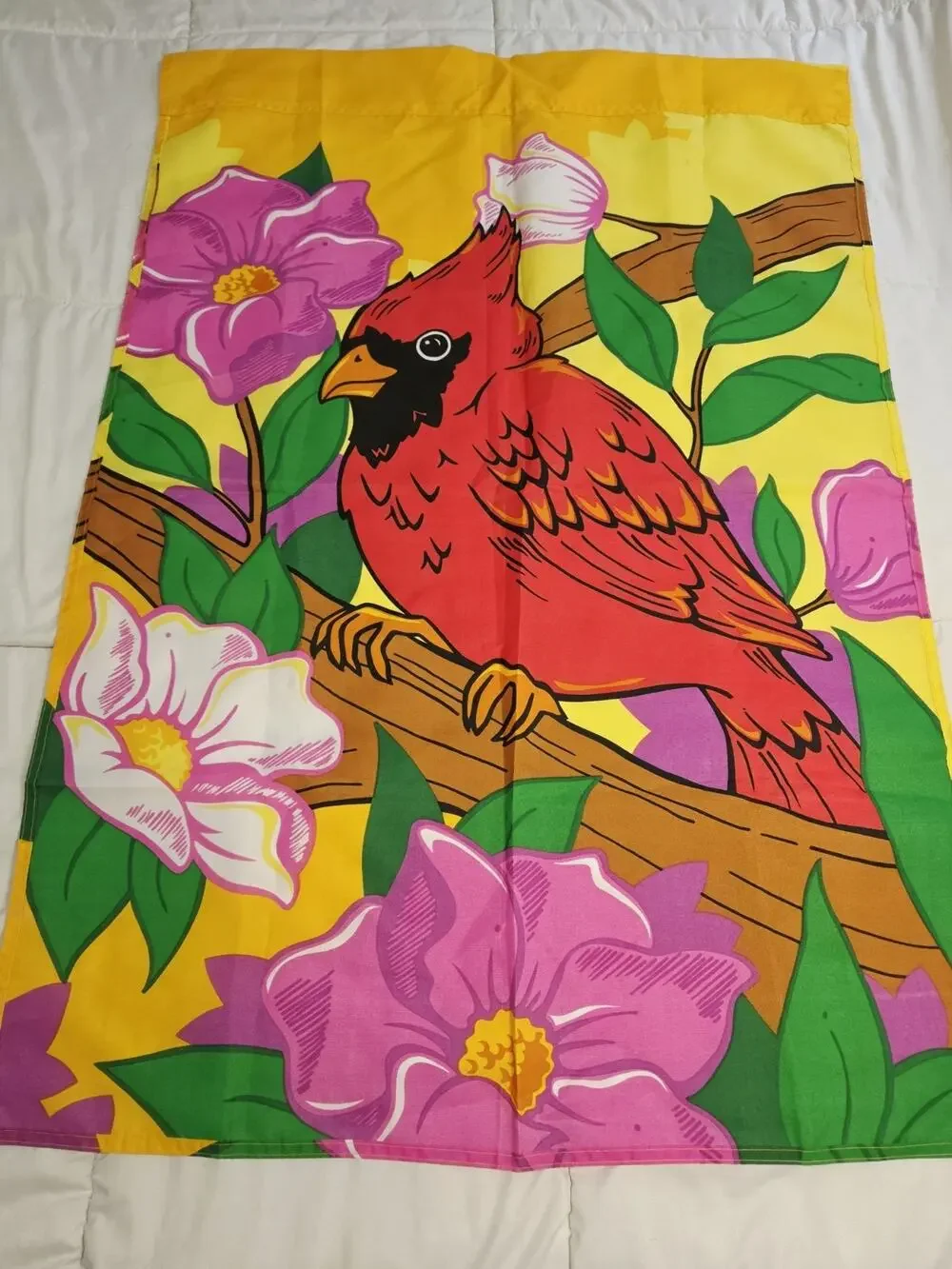 Cardinal Flower Garden Flag 28x41 Decorative Outdoor Banner Red Bird 90's Vtg